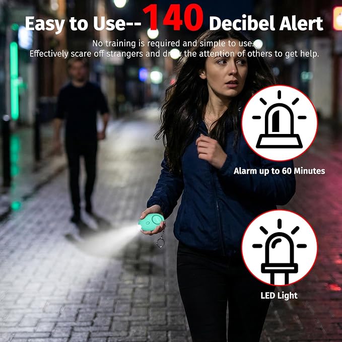 Personal Alarm for Women, 2Pcs 140dB Self Defense Keychain LED Light | Personal Safety Alarm with LED Light Panic Button for Women Kids and Elders (Black & Aqua Marine) - Image 4