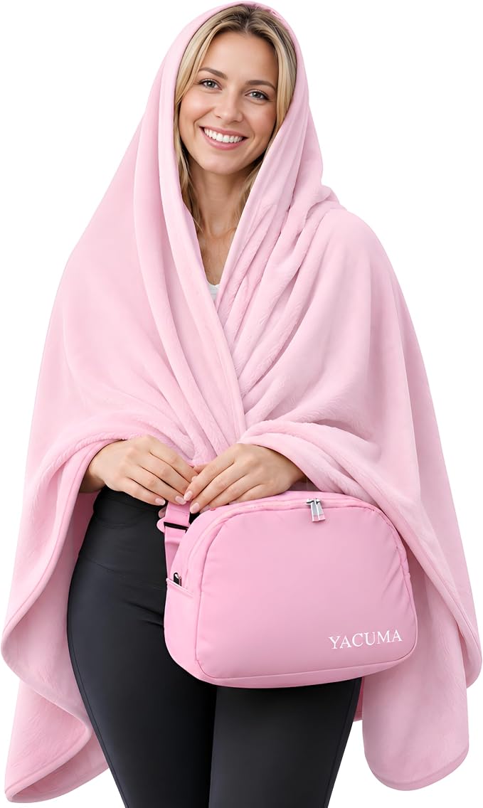Travel Blanket Airplane Compact with Bag, Soft 40" x 60" Blanket with Luggage Strap & Underseat Personal Item Organizer for Flights, Home & Office, Pink - Image 5