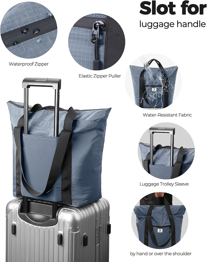 Foldable Travel Bag, 26L Lightweight Weekender Duffel, Expandable Second Carry-On Bag for Travel & Shopping, Water-Resistant Personal Item Bag, Mist Blue - Image 7
