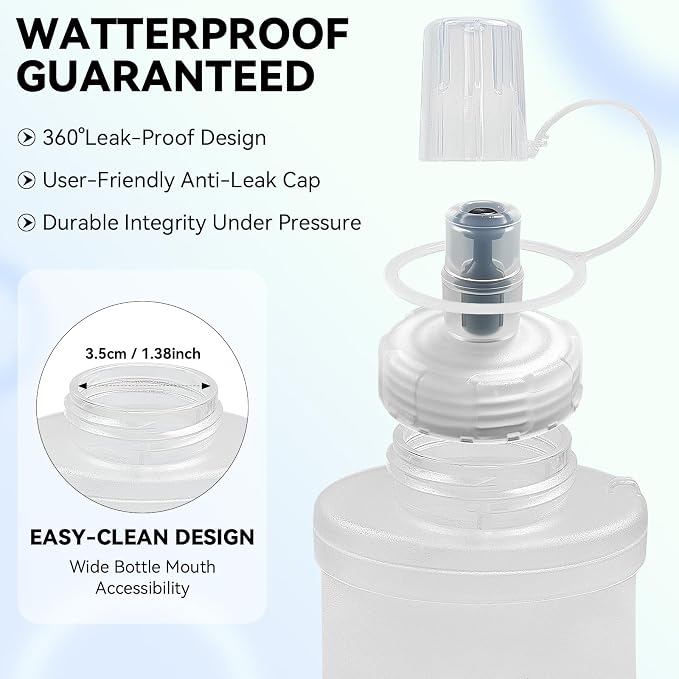 FR Collapsible Soft Hydration Flask 500ml TPU Portable Sports Water Bottle, Outdoor Running Cycling Fitness Hydration Bag with Leak-Proof Bite Valve and Lanyard(White) - Image 3