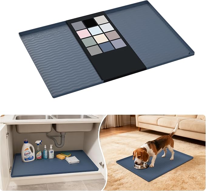 URMONA Waterproof Silicone Under Sink Mat 28'' x 22'' Shelf Liner for Kitchen and Bathroom, Cabinet and Counter Protector, Storage and Organizers, Litter Mat, Pet Cat Puppy Essentials(Dark Grey) by URMONA