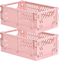HUUSMOT 2-Pack Collapsible Plastic Storage Baskets, Pink, 9.8"x6.5"x3.8" | Pastel, Space-Saving, Collapsible Plastic Bins, Cute Mini Storage Crates, for Classroom, Kitchen, Office, Bedroom by HUUSMOT