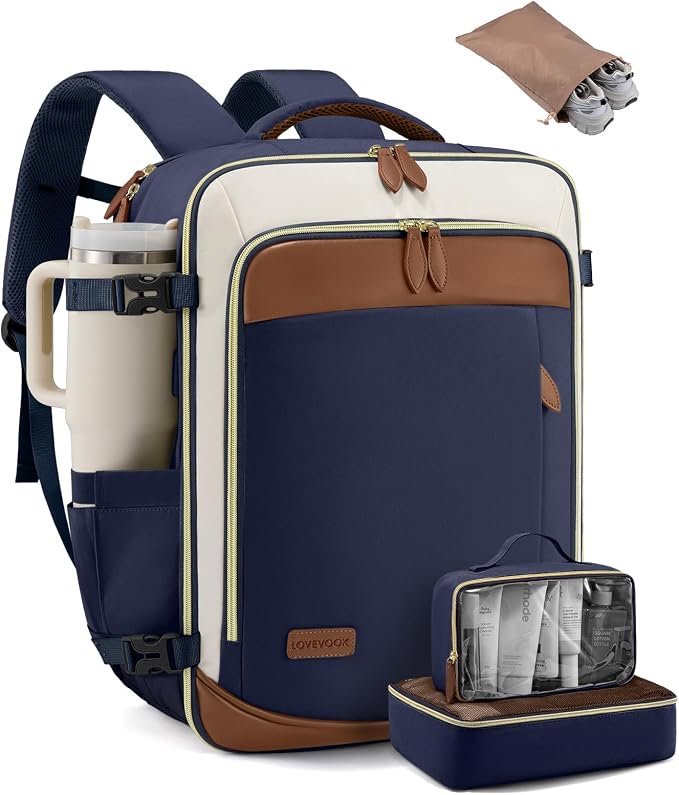 LOVEVOOK 50L Travel Backpack Carry On Airline Approved, Large Backpack with 3 Packing Cubes, TSA Travel Essentials Carry On Bag, Waterproof Weekender Overnight Luggage Daypack, Fits 18 Inch Laptop by LOVEVOOK