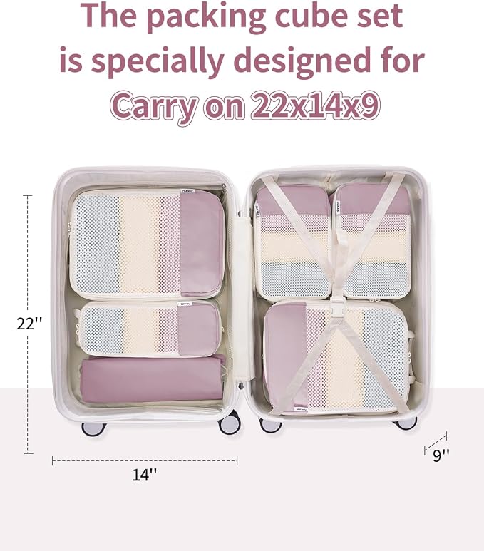 Narwey 6 Set Compression Packing Cubes for Travel Women Men, Travel Cubes for Carry On Suitcase, Durable Compression Luggage Organizer Bags - Image 2