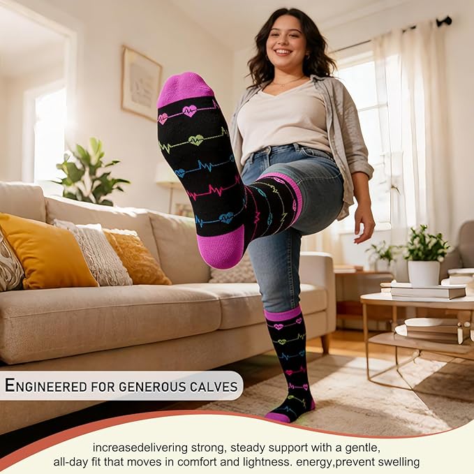 Diu Life 3 Pairs Plus Size Compression Socks for Women and Men Wide Calf Extra Knee High Support for Circulation - Image 6