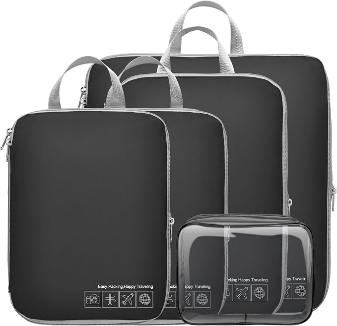 Cambond Compression Packing Cubes for Travel - Luggage Suitcase Organizer | Compression Zip Design for Space-saving, Expandable, Lightweight, Keep Clothes Sorted, Luggage Space Tidy, Carry on Pack Fast by Cambond