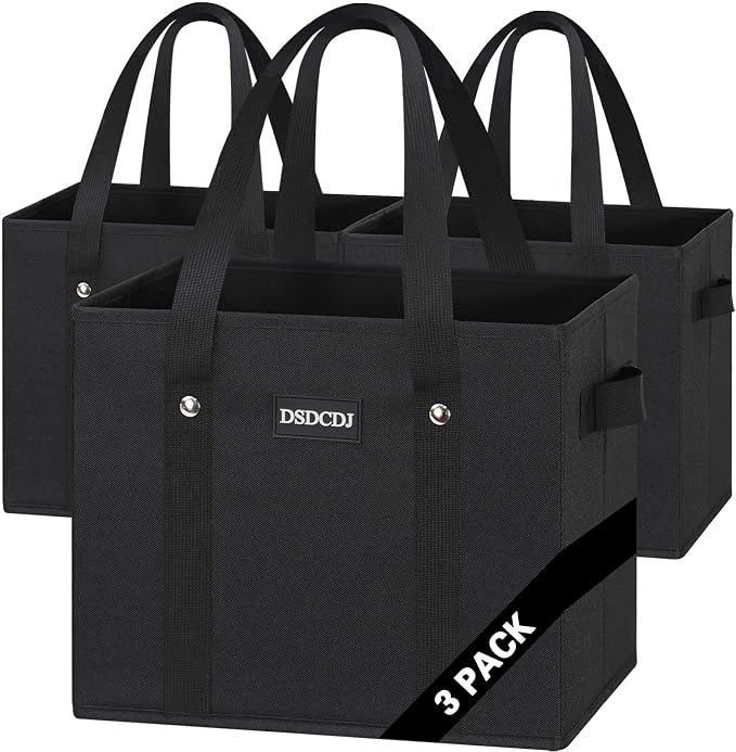 Reusable Grocery Bags 3 Pack - 800D Heavy Duty Oxford Shopping Bags with Metal Rivet Reinforced Handles & Sturdy Bottom, Foldable Grocery Totes, Holds 65+ lbs, Black by DSDCDJ