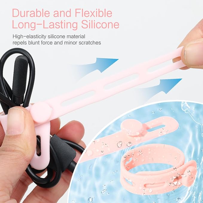 Donruby 24Pcs Silicone Cable Ties - Reusable & Washable with Locking Buckles, Adjustable Fastening Cable Management Straps, Multi-Purpose High Elasticity Cord Organizer (Pink) - Image 4