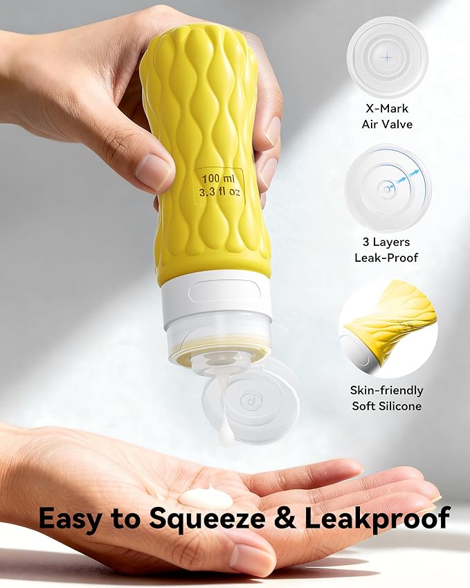 Travel Bottles for Toiletries Silicone Travel Size Containers 3.4oz 1.7oz | Travel Essentials TSA Approved Leakproof Refillable Squeeze Bottles with Labels/Clear Bag for Shampoo, Conditioner, Creams - Image 3