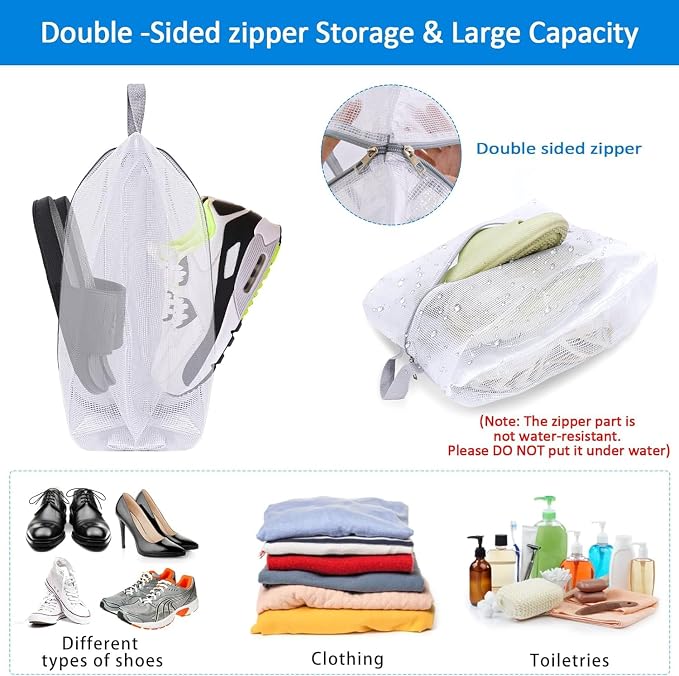 SelfTek Shoe Bags for Travel, 3 Pack 3 Size Double-Sided Zipper Shoe Bag for Men & Women, Waterproof Portable Shoe Storage Pouch with Handle, Family Travel Accessories - Image 5