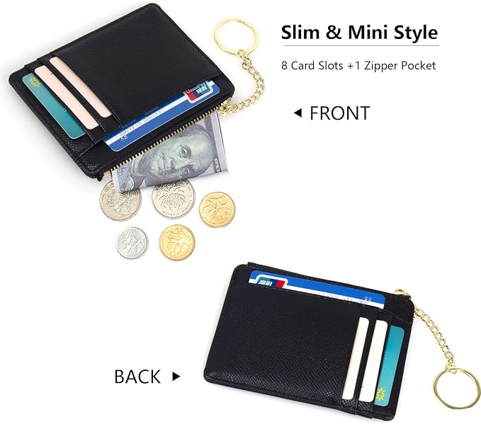 Valentoria Slim RFID Blocking Card Holder Small Pocket Wallet Keychian Zipper Coin Purse Mini Cash & Coin & Cards Case for Women Men | Slim - Image 3