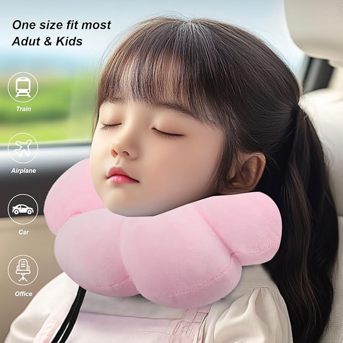 Flower Travel Neck Pillows for Airplanes Breathable Cotton U-Shaped Neck Pillow for Kids & Adults Head Neck Chin Support Rest Pillow for Traveling,Car,Train,Bus,Recline,Home,Office,Light Blue - Image 5
