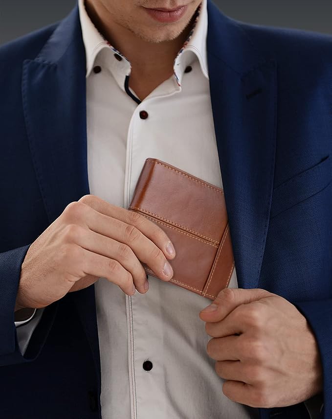 Swallowmall Mens Wallet Rfid Blocking Leather Wallet for Men Bifold Wallets with 1 ID Window 16 Card Slot Brick Red - Image 7