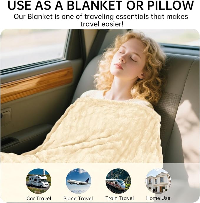 Travel Blanket and Pillow-2-in-1, Ultra-Soft&Compact, One-Piece Airplane Blanket with Hand Luggage Belt and Backpack Clip,Travelers Accessories Gifts, 61x43 Inches(White) - Image 2