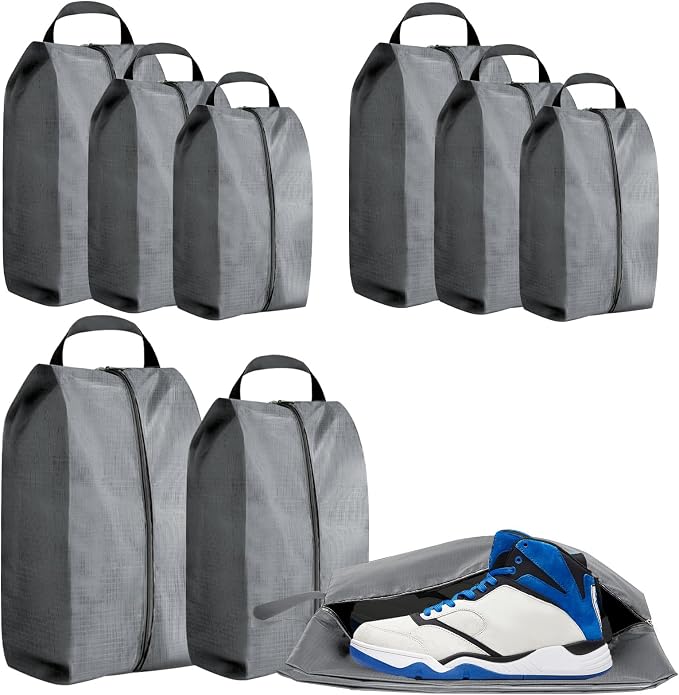 ASTIMESA 9 Pieces Waterproof Shoe Bag, 3 Different Sizes Zippered Travel Shoe Bags with Handle, Portable Shoe Packing Cubes Cases for Women Men Organizer Gym Travelling Suitcase (Gray) by Unknown