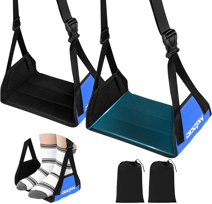 2-Pack Foot Hammock Plane Travel, No Collapse Thickened Bamboo Foot Rest | Portable Airplane Foot Sling Wing with Thickened Foam & Carry Bag, Long-Flight Travel Essential Designed to Relax Your Feet by ODCPN