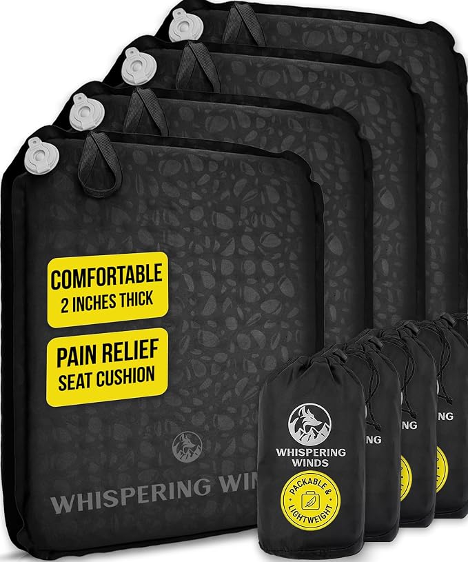 Whispering Winds Inflatable Seat Cushion | Comfortable & Packable Blow-up Foam Pad for Airplane Travel, Stadium Outdoors, Camping, Car & More by WhisperingWinds