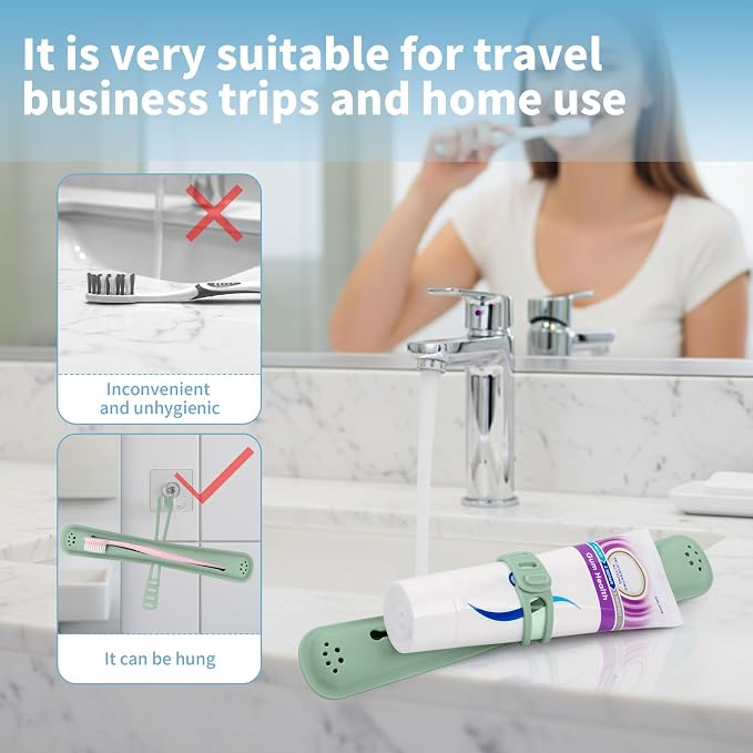 Silicone Toothbrush Travel Case,Portable Travel Toothbrush Holder,Durable Manual Toothbrush Box Container for Traveling,Bathroom,Camping,Business,Breathable and Hygienic (Green) - Image 7