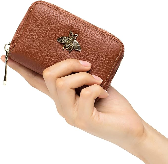 imeetu RFID Credit Card Holder, Small Card Wallet Women, Leather Card Case | Genuine Leather Women's Card & id Cases, Change Coin Purse with Zipper Keychain id Window, 20 Colors & 3 Styles, Daily, Gifts - Image 2