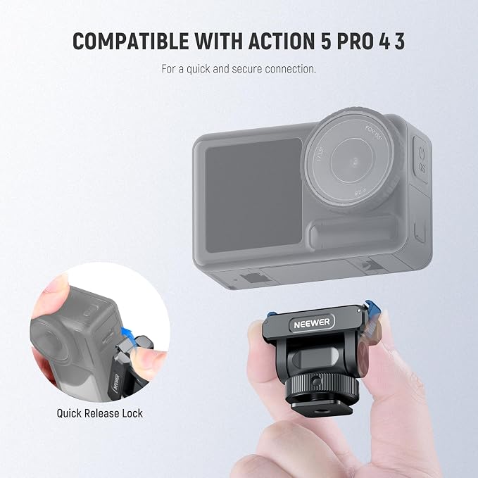 NEEWER Magnetic Mount Accessories Compatible with DJI Osmo 360 / Action 5 Pro / 4/3, Quick Release 160° Tilt Action Camera Adapter Mount with Cold Shoe, 1/4" Thread, AC012 Dark Gray - Image 2