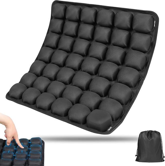 Travel Seat Cushion for Airplane, Press-Type Air Inflatable Cushion, Portable Ergonomic Comfort with Non-Skid Bottom for Long Flights, Office, Camping, Wheelchair, Travel, Driving by LeMotech
