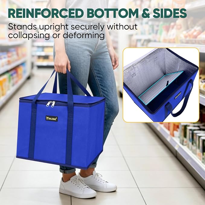 BALEINE 1PK Insulated Reusable Grocery Bag, Heavy Duty Shopping Tote | Foam & Foil Insulation, 9" Long Handles, Reinforced Bottom Keeps Upright, Fold Flat Storage, Water-Resistant Shopping Bag - Image 3