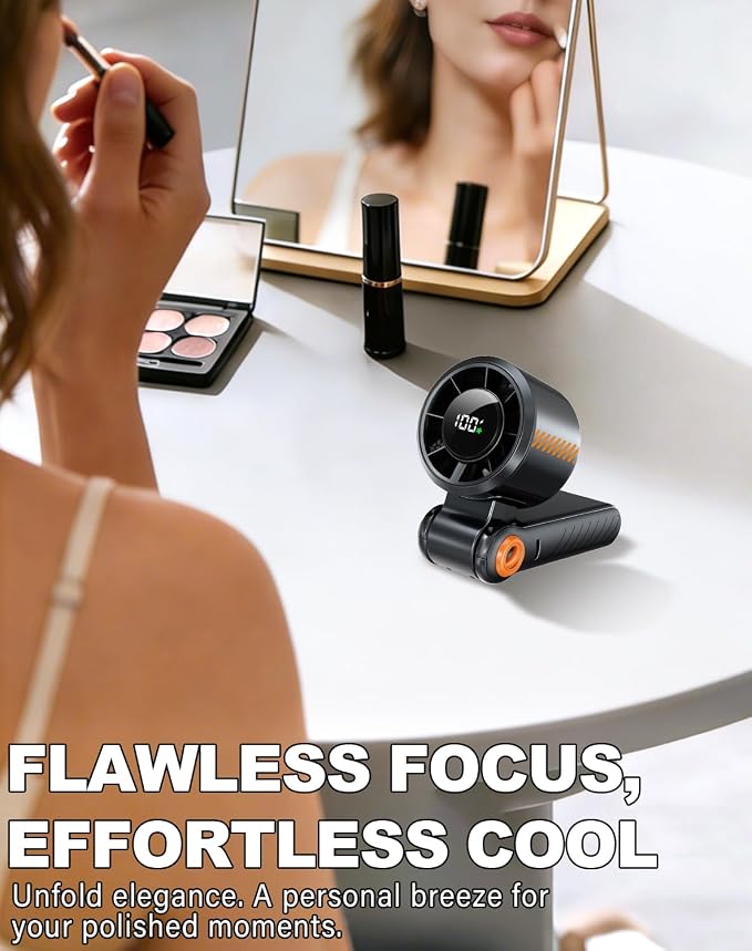 Portable Handheld Turbo Fan - 5 Speed Mini Personal Fan with Strong Airflow, Foldable 3 in 1 Rechargeable Battery Operated Trave Essentials Hand Fans for Indoor/Outdoor Use, Black - Image 3