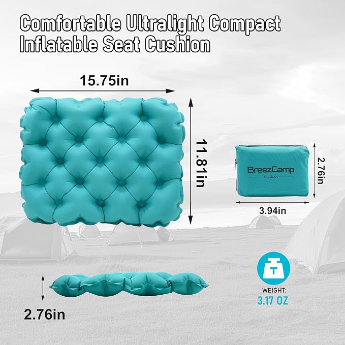 Inflatable Seat Cushion, Lightweight Stadium Seat Pad, Travel Air seat Cushion Anti-Slip for Airplane, Long Flights, Hiking, Climbing, Home and Camping, Compact Air Cushion,Peacock Blue - Image 6