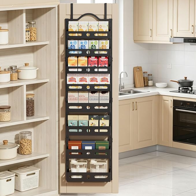 8-Tier Pantry Door Organizer, 2 IN 1 Wall Mount or Over The Door Pantry Organizer, Door Spice Rack with Adjustable Baskets, Over Door Organizer for Kitchen (12.4"W x 5.5"D x 66.1"H,1 Pack, Black) - Image 7