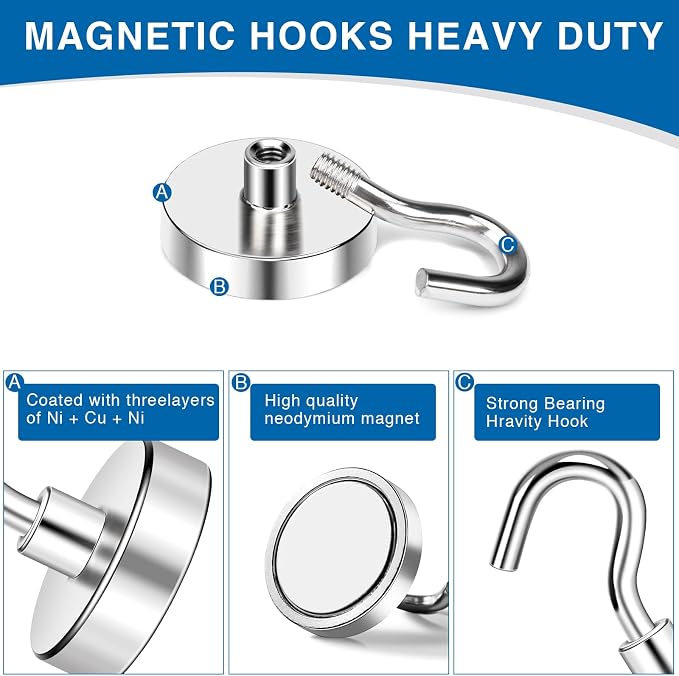 LOVIMAG Magnetic Hooks for Cruise Cabins, 50LBS, 6 Pack | Heavy Duty Neodymium Magnet with Hook Essentials for Classroom, Fridge, Ceiling, Hanger, Silver - Image 4