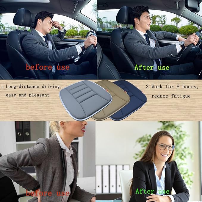 Car Seat Cushion Pad for Home Use Car Driver Seat Office Chair Memory Foam Seat Cushion(Khaki) - Image 6