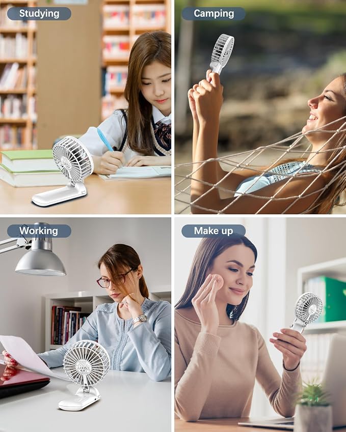 Portable Fan Handheld Fan, Mini Hand Held Fan, 6-15H Cooling Small Personal Fan, 180° Foldable Mini Desk Fan with 4 Quiet Speed, Neck Fan w/Lanyard for Kids Women Men Travel Outdoor Office, White - Image 7