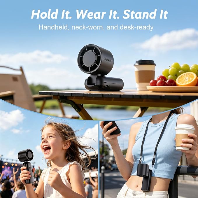 Portable Handheld Turbo Fan, 5000mAh USB-C Rechargeable Mini Pocket Fan | 12H Runtime, 1-100 Speeds Strong Airflow, LED Display, 3 in 1 Hand Fan for Travel, Outdoor, Beach, Gifts for Women, Men - Image 6