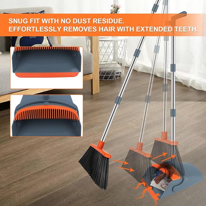 Broom and Dustpan Combo Set, 51" Long Handle Broom with Mini Set | Mini Set for Tables, Kitchens & Tight Spaces, Built-in Comb Dustpan, Foldable Space-Saving Storage, Multi-Surface Use - Image 7