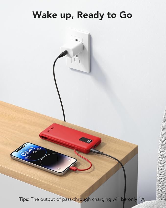 charmast Portable Charger Power Bank 10000mAh with Built-in AC Wall Plug | Built-in Cables,5 Outputs,Flight-Safe,Slim Travel Phone Charger for iPhone 17 14,Samsung Galaxy,iPad,Android,Smartwatch,etc - Image 7