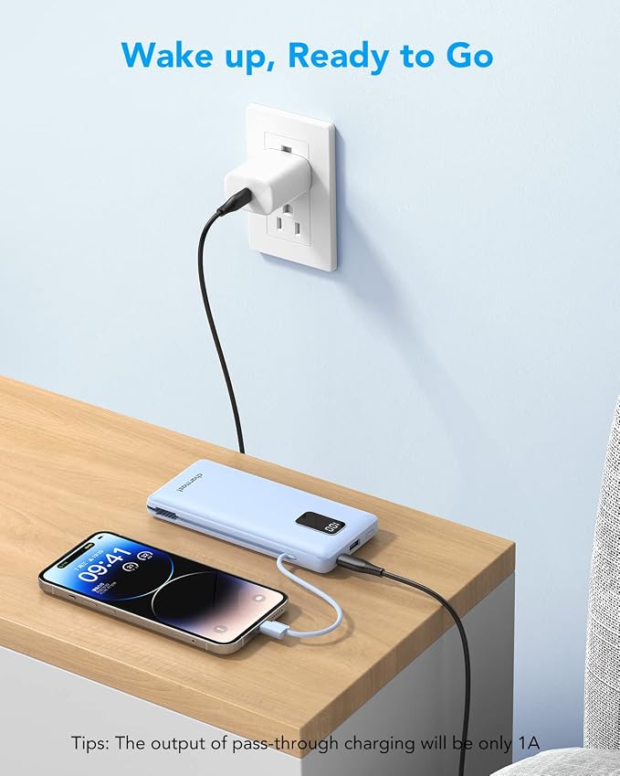 charmast Portable Charger with Built-in Cables and AC Wall Plug | 10000mAh Power Bank with 4 Outputs,USB-C & USB-A Battery Pack,Slim Travel Phone Charger for iPhone,iPad,Samsung,Android - Image 8