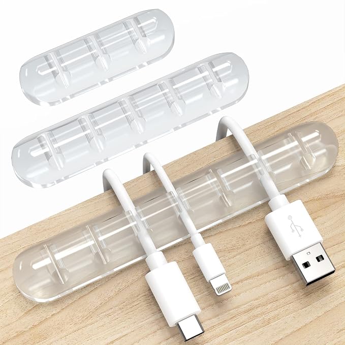 Cord Organizer, Clear Cable Organizer Cord Holder, Wire Organizer USB Cable Management Cord Keeper, 3 Packs Cable Clips for Car Home and Office (7, 5, 3 Slots) by INCHOR