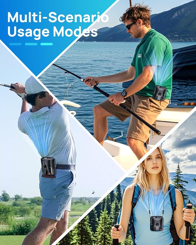 Portable Personal Waist Fan& Neck Fan, 14000RPM Brushless Motor, 40H Runtime Rechargeable, 6-Speed Quiet Operation, Clip-On Personal Body Cooling for Camping/Worksites/Outdoor - Image 7