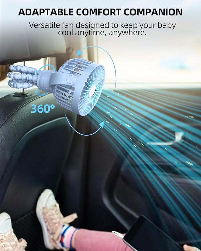 buywoo Portable Stroller Mini Fan, Small Rechargeable Personal Fan, Travel Essentials for Baby, Wagon, Car Seat, Treadmill, Battery Powered Biking Gear Accessories, 360° Rotation, 3-Speed, Display - Image 5
