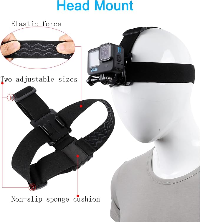 PellKing Accessories Set for GoPro Hero 13/12/11/10/9/8/7/6/5/Mission 1 Pro | New Quick Release Head Strap Mount + Chest Mount Harness + Backpack Clip Holder + 360°Rotating Wrist Strap for DJI Action 6 5 - Image 5