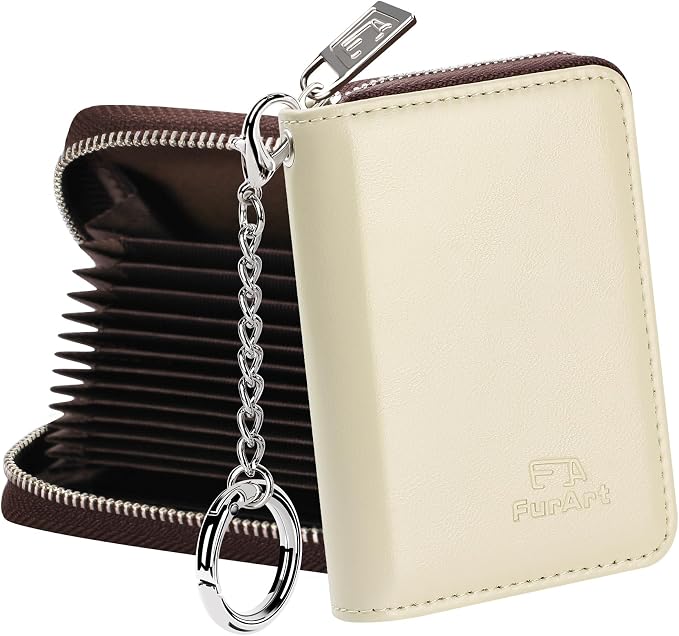 FurArt Zipper Wallet Women RFID Credit Card Holder keychain Wallet | ID Window RFID Blocking Compact Small business 15/16 slots by FurArt