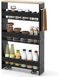COSTWAY Slim Rolling Storage Cart, 4-Tier Rolling Utility Cart, Wood Kitchen Storage Cart with Handle & Wheels, Narrow Rolling Shelving Unit for Kitchen Bathroom Laundry Small Places (Dark) by COSTWAY
