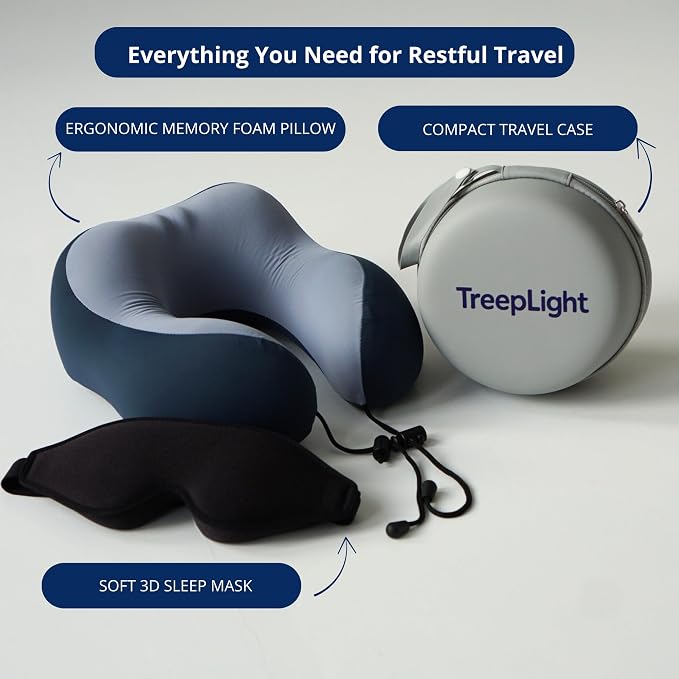 Travel Pillow Set – Memory Foam Neck Pillow with 3D Eye Mask & Carrying Case, Travel Essentials for Airplanes, Road Trips & Trains - Image 3