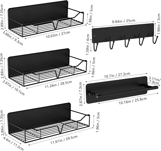 Magnetic Shelves for Washing Machine & Fridge Utentils Rack 5 Pack- Metal Heavy Duty Magnetic Shelf Magnetic Laundry Organizer with Hooks and Towel Holder for Magnetic Laundry Room Storage (Black) - Image 3