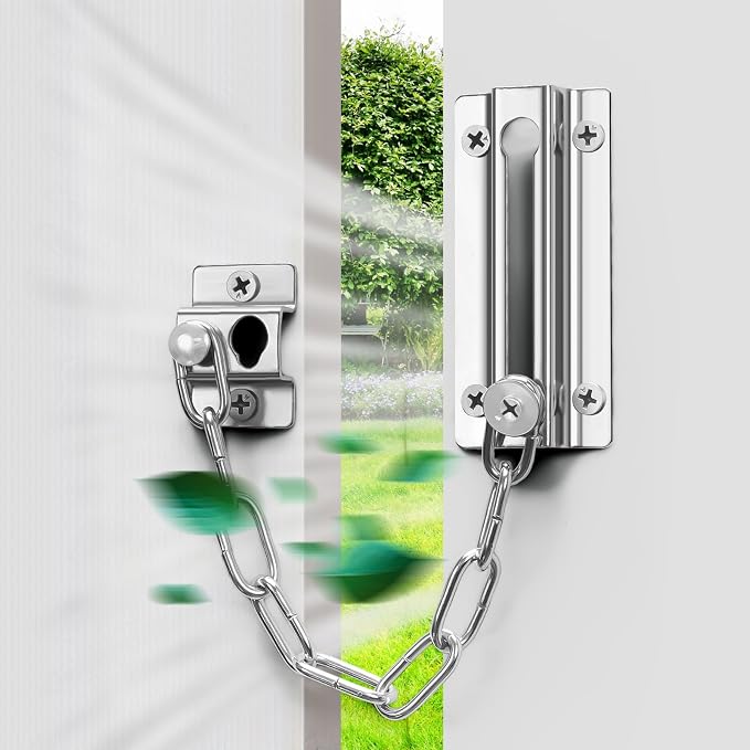 2 Pack Door Chain Lock Stainless Steel, Security Door Chain for Inside Door, Premium Thickened Chain Door Lock with 12 Screws - Image 3