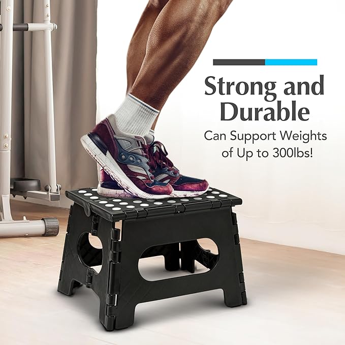 Handy Laundry Folding Step Stool 9 Inch, Black, Non-Slip Holds 300 lbs | 9 Inch, Black, Foldable Collapsible Step Stool, Non-Slip, Holds 300 lbs, Kitchen Bathroom Bedroom, Adults - Image 4