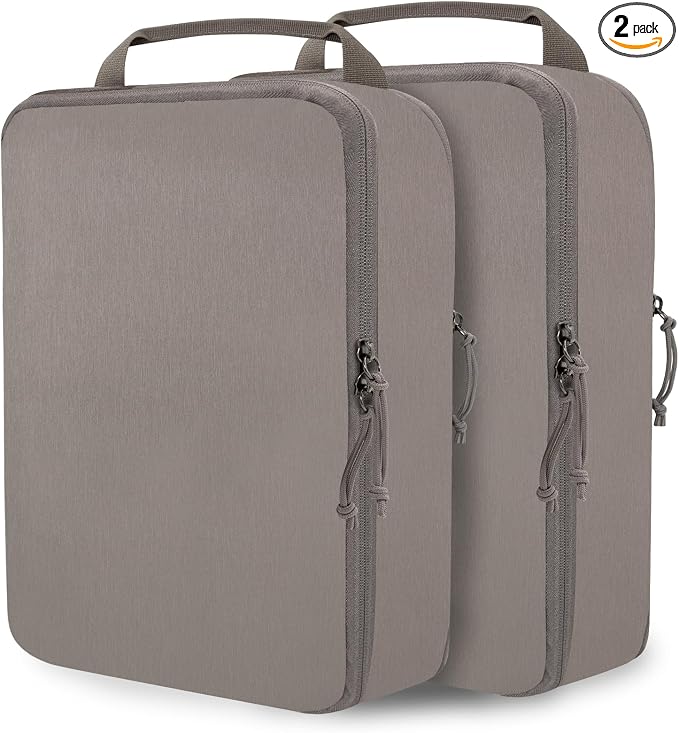Compression Packing Cubes for Travel Suitcase Organizer Bags, Khaki, L | Expandable Travel Cubes for Packing Luggage Organizer Bags Compression Bags for Travel Essentials by CALACH