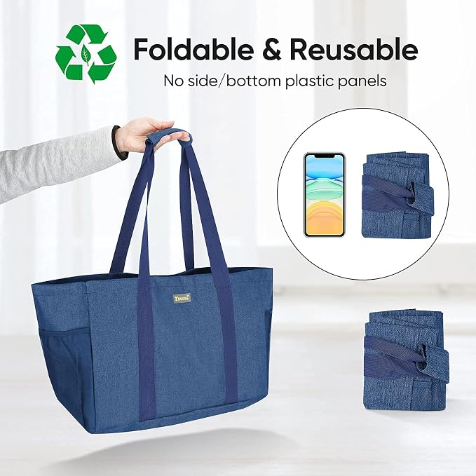 BALEINE Soft 9 Gallon Extra Large Utility Tote, Foldable Reusable Storage Bag (Denim Blue) - Image 3