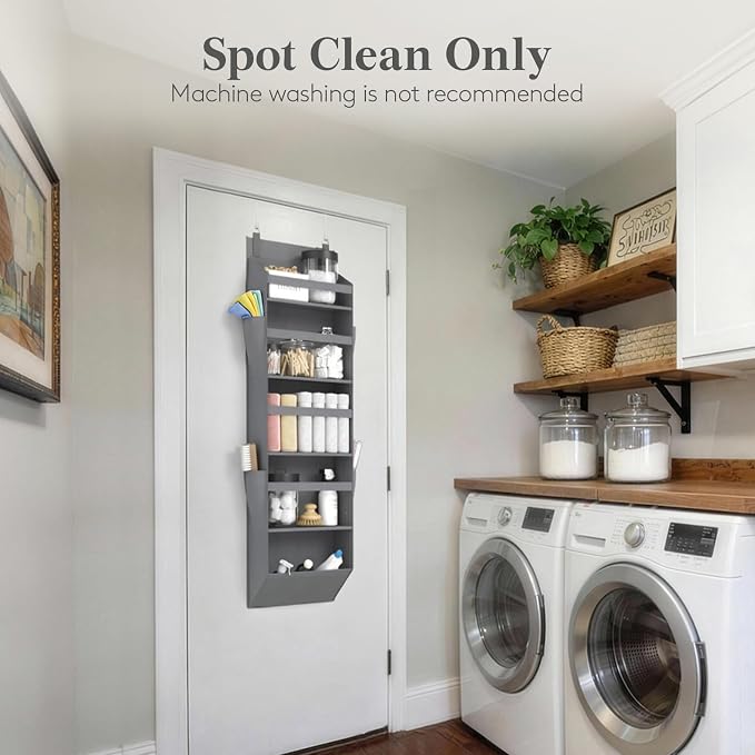 Lifewit 1 Pack Over the Door Organizer, 5 Section Clear Window Hanging Storage with 4 Side Pockets, Sturdy Anti Tilt 40 lbs Load Behind Door for Closet, Bedroom, Bathroom, Nursery, Dorm, Dark Gray - Image 7