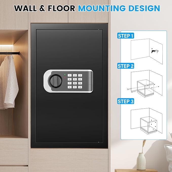 23.6" Tall Large Home Safe, 4.6 Cuft Safe Box with Fireproof Waterproof Bag | Security Safes for Home with Programmable Keypad Keys, Smart Alert, Mute Mode, Anti-theft Digital Safe fo Valuables - Image 8